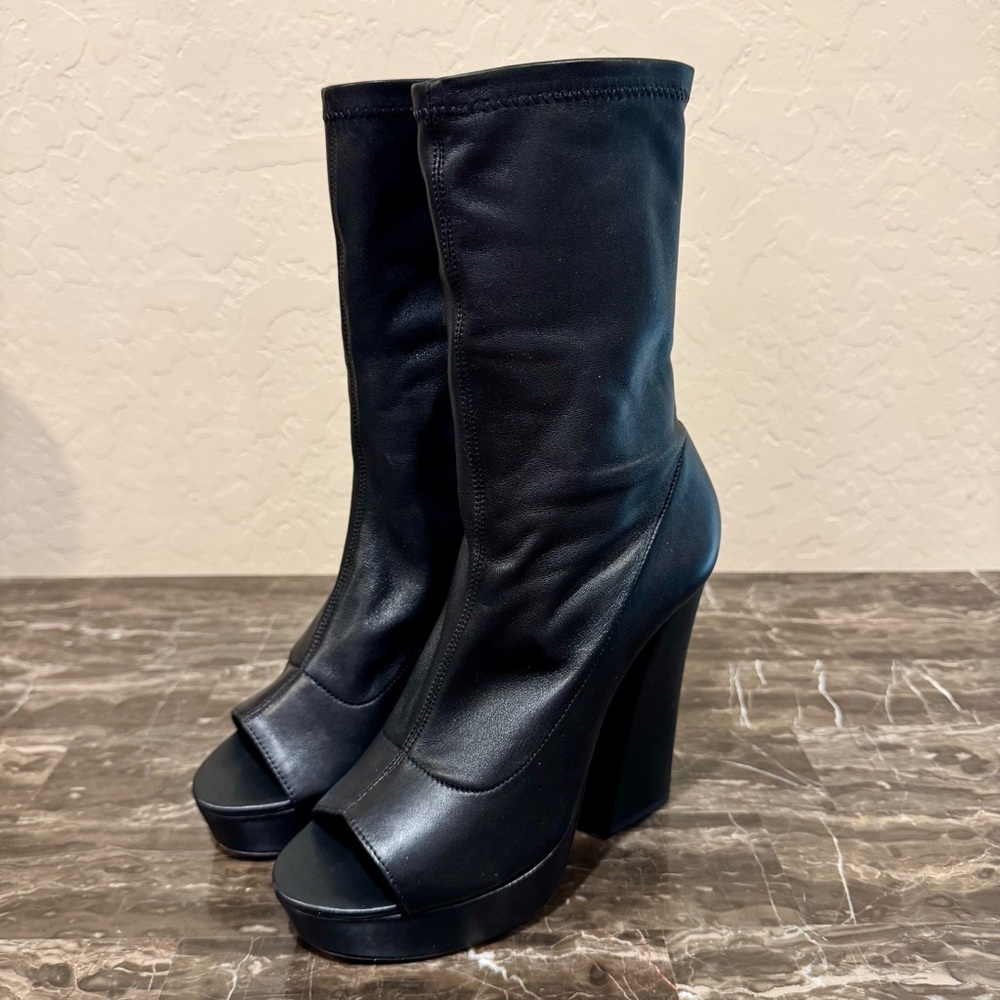 NEW VC John Camuto Leather Peep Toe Sock Boots - Picture 5 of 14